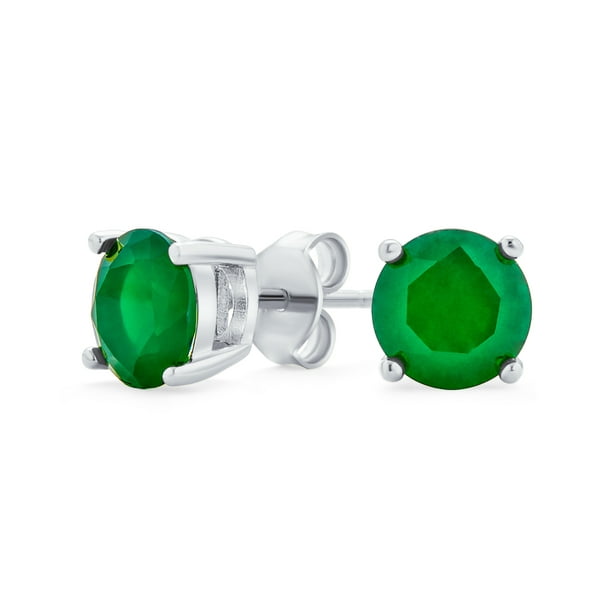 Round Cabochon Green Jade CZ Halo Stud Earrings Gift 925 Solid Sterling Silver 